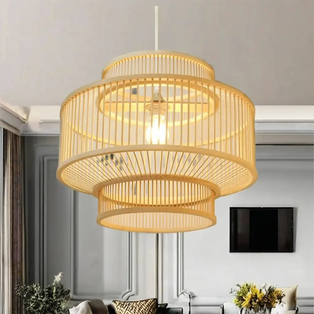 Bamboo Lampshade Pendant Light, Lamps made from handmade materials, home decoration accessories, wholesale. 5