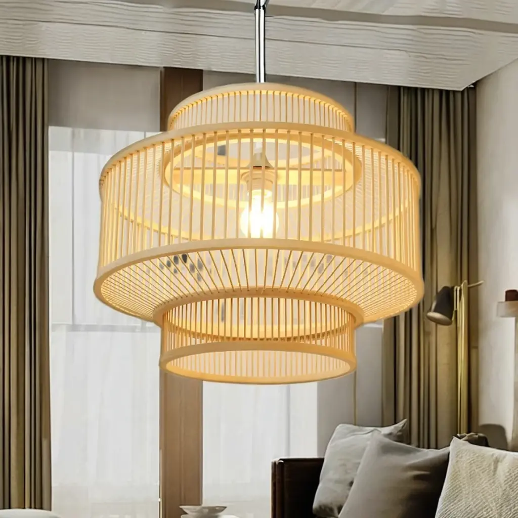 Bamboo Lampshade Pendant Light, Lamps made from handmade materials, home decoration accessories, wholesale. 6