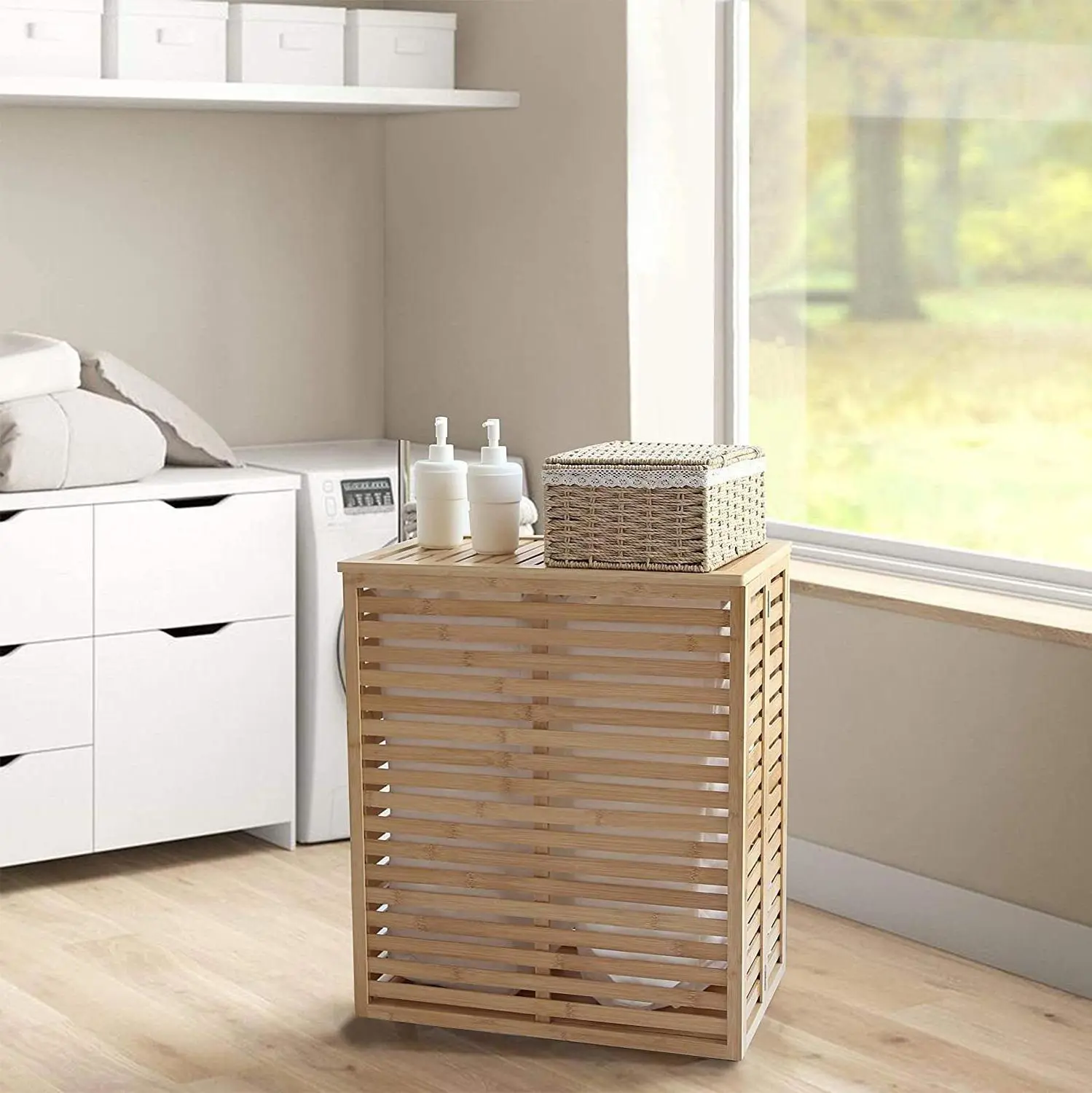 Bamboo laundry basket, Multi-purpose storage basket, home organization accessory, highly aesthetic, wholesale available. 2