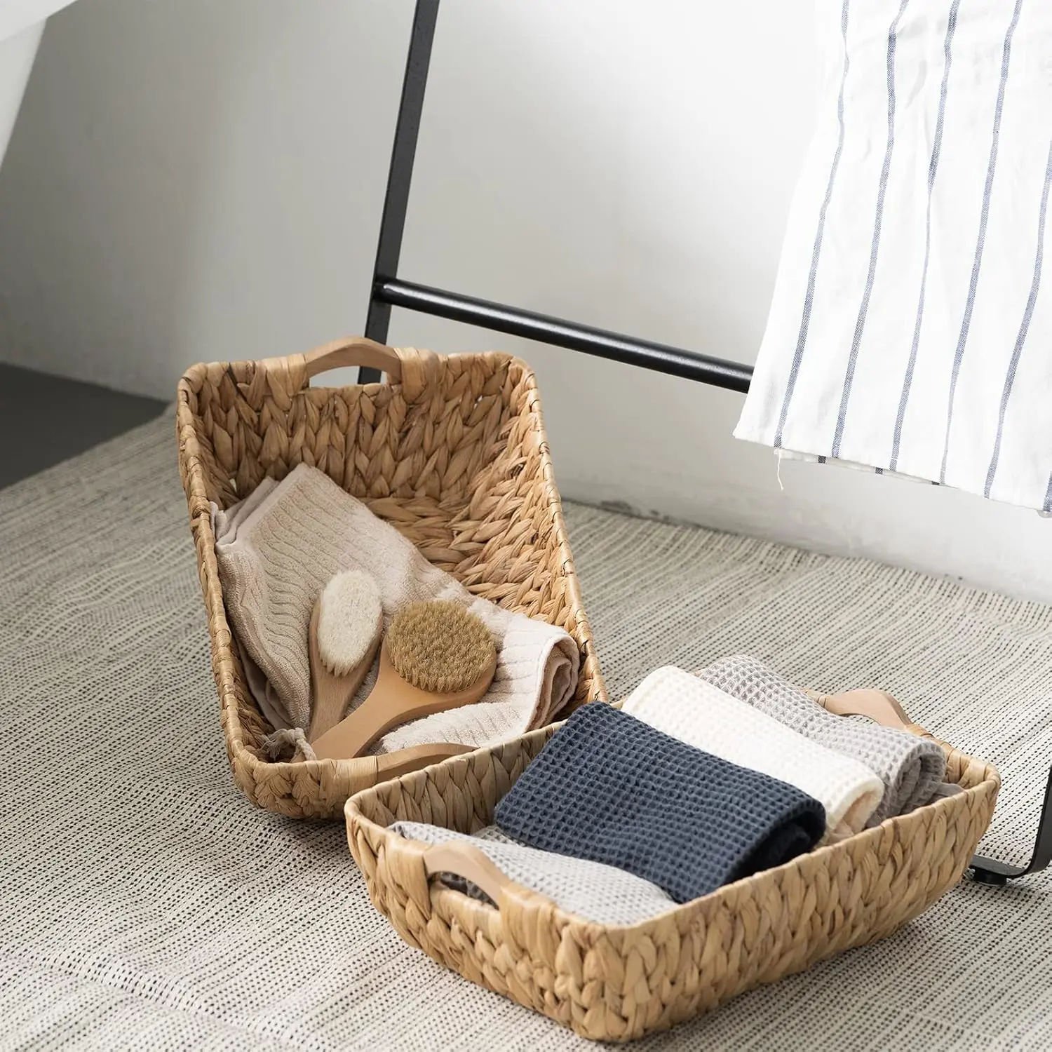 Basket with wooden handle, Storage basket, home organization accessory highly aesthetic, wholesale available. 3