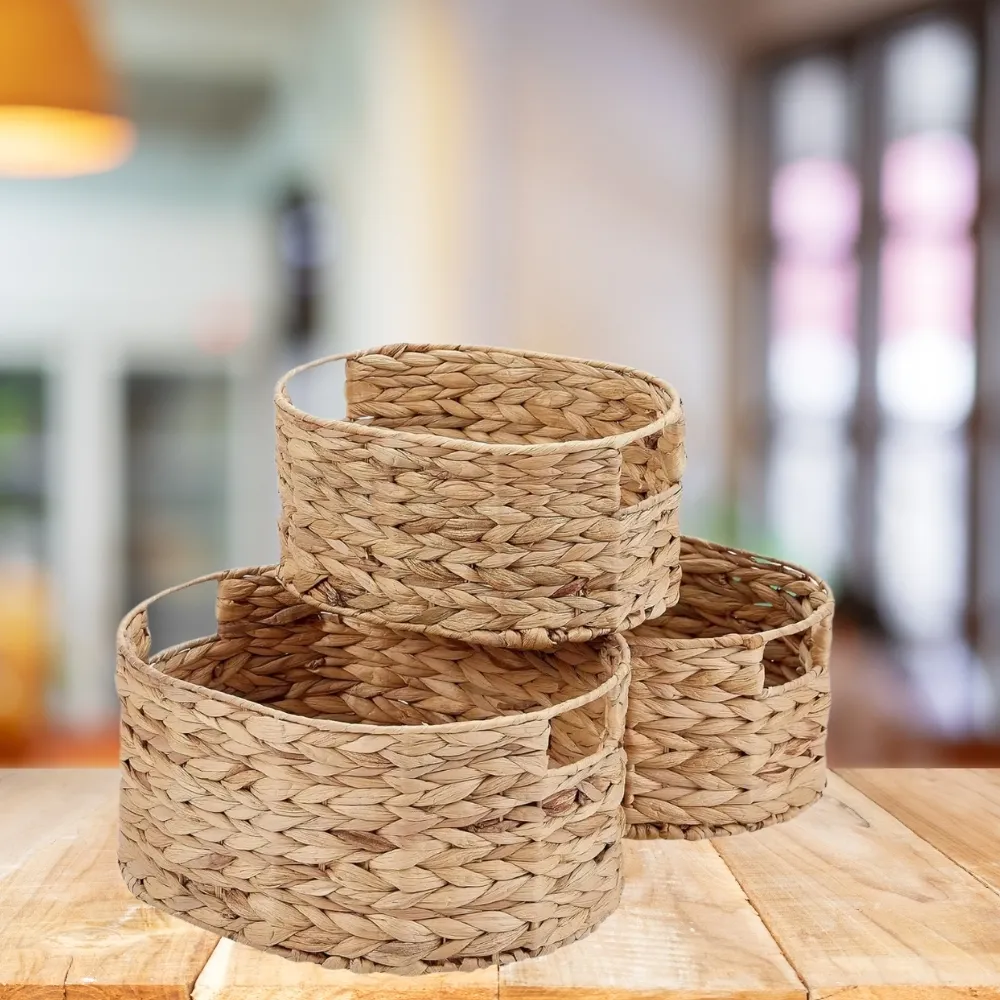 Best Choice Set of 3 Natural Wicker Nested Baskets with Handles Multifunctional Bulk Nesting Water Hyacinth Storage Baskets From Vietnam  4