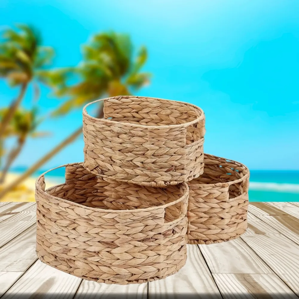 Best Choice Set of 3 Natural Wicker Nested Baskets with Handles Multifunctional Bulk Nesting Water Hyacinth Storage Baskets From Vietnam  8