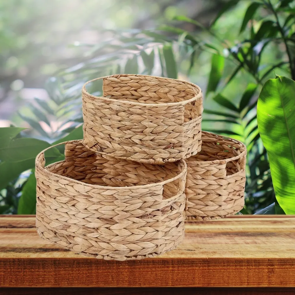 Best Choice Set of 3 Natural Wicker Nested Baskets with Handles Multifunctional Bulk Nesting Water Hyacinth Storage Baskets From Vietnam  2
