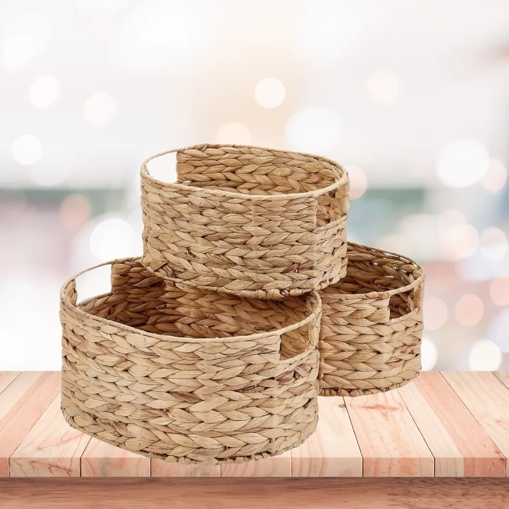 Best Choice Set of 3 Natural Wicker Nested Baskets with Handles Multifunctional Bulk Nesting Water Hyacinth Storage Baskets From Vietnam  3