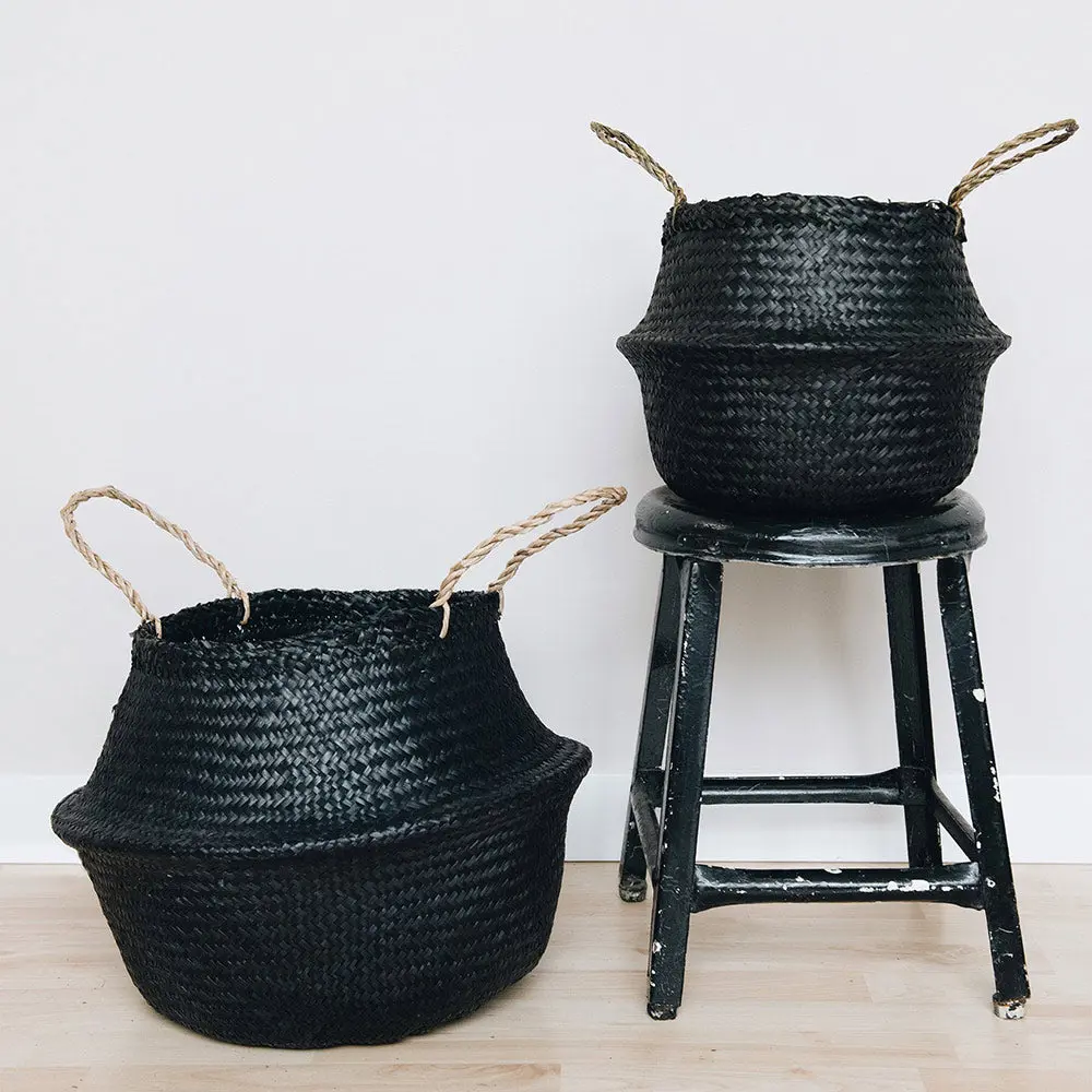 Black painted seagrass basket, Multi-purpose storage basket, home organization accessory highly aesthetic, wholesale available. 3