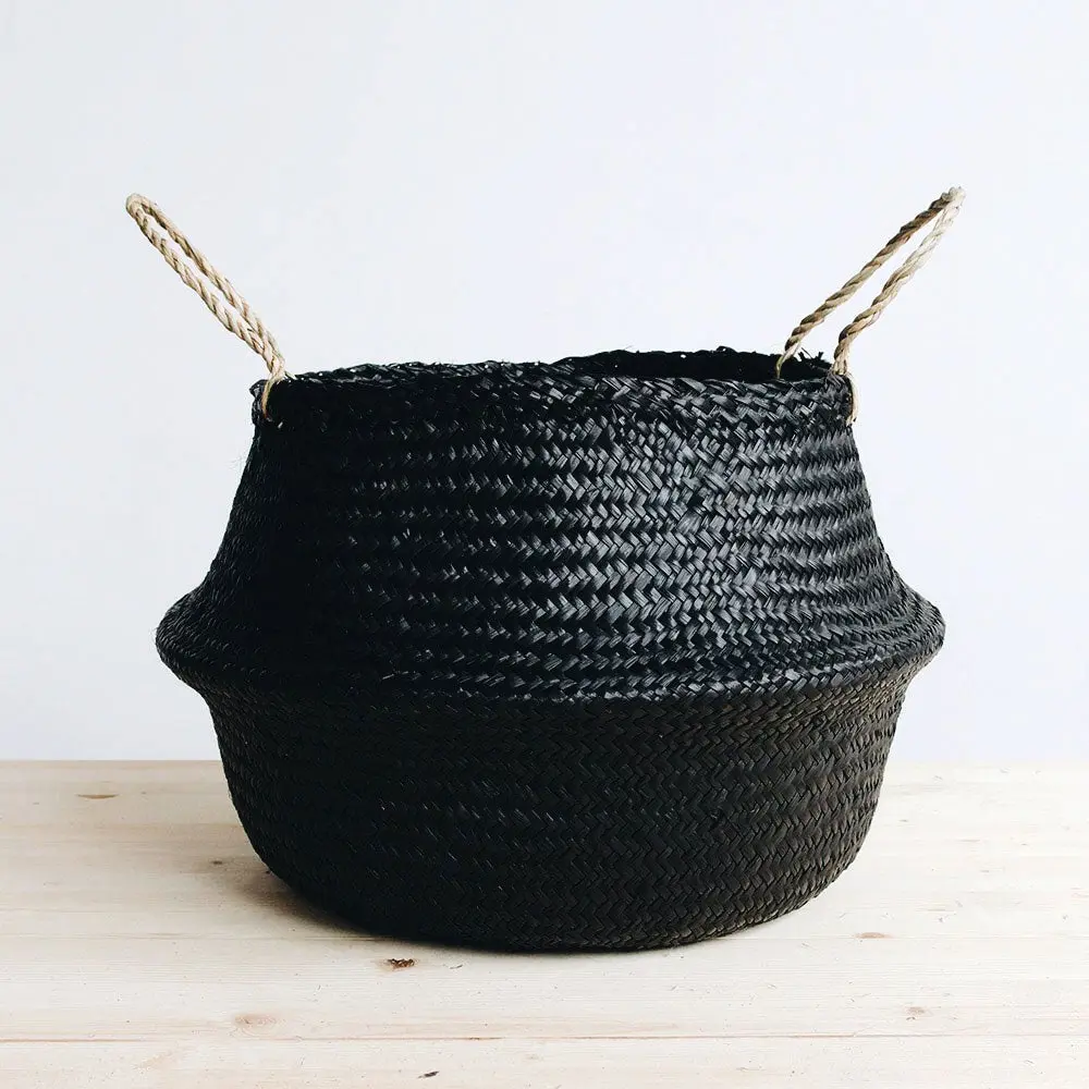 Black painted seagrass basket, Multi-purpose storage basket, home organization accessory highly aesthetic, wholesale available. 1
