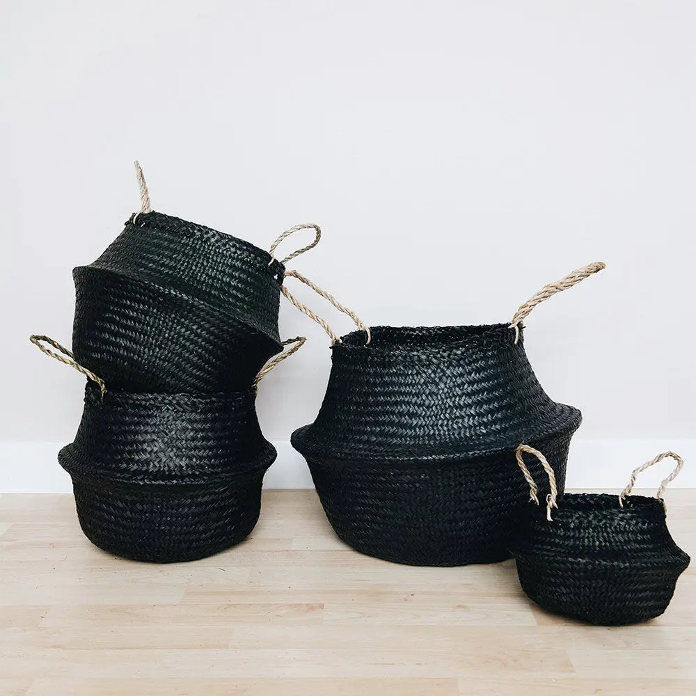 Black painted seagrass basket, Multi-purpose storage basket, home organization accessory highly aesthetic, wholesale available. 2