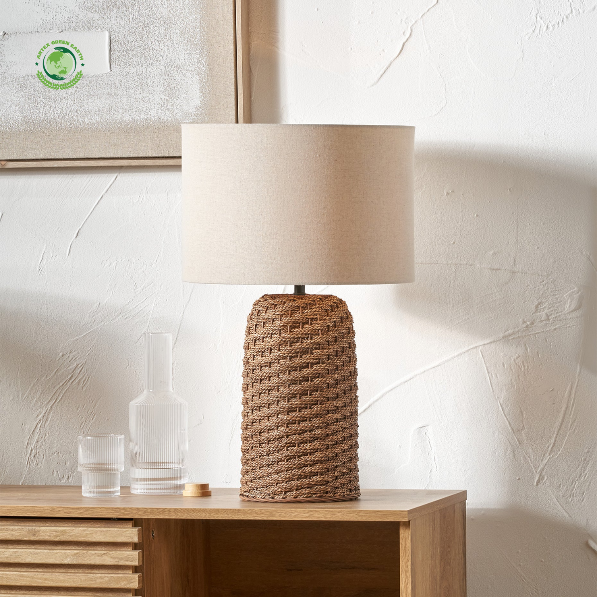 Brown Woven Seagrass Table Lamp, Lamps made from handmade materials, home decoration accessories, wholesale. 6
