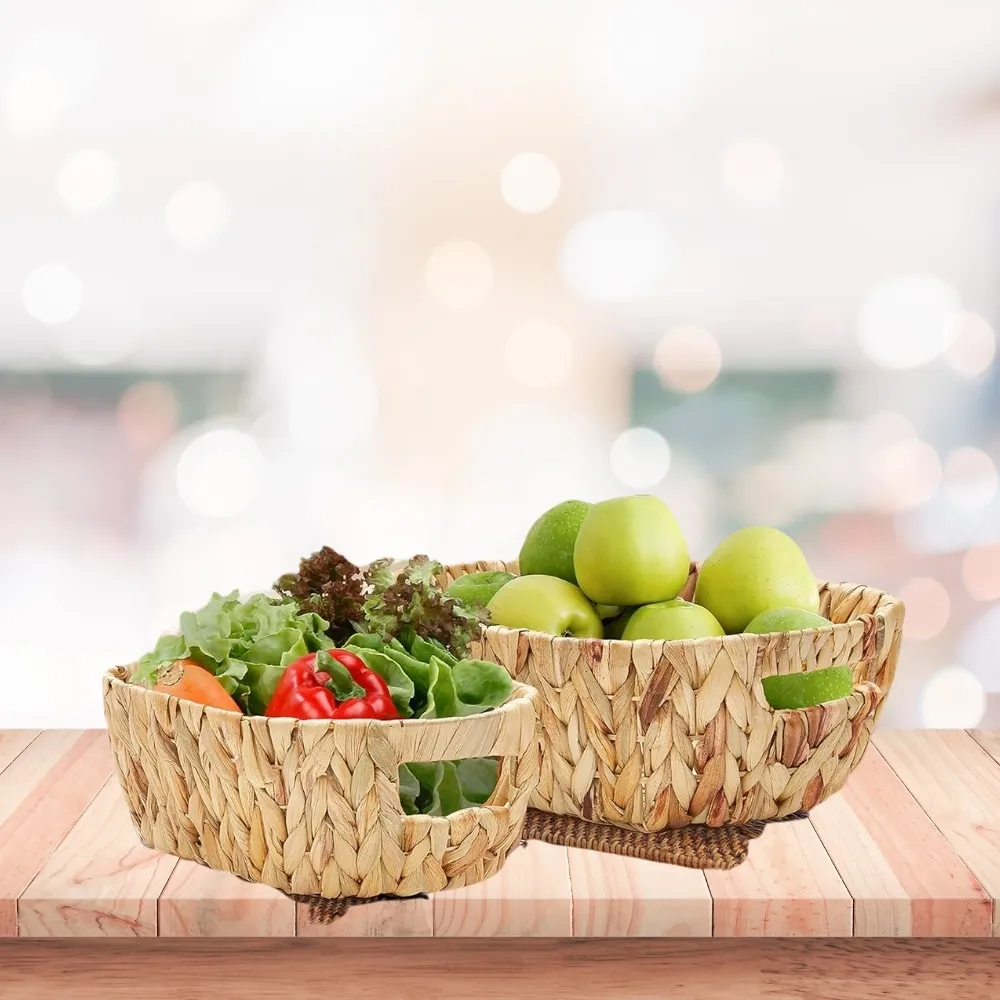 Competitive Price Hand-Woven Water Hyacinth Storage Basket Stylish Design with Durable Steel Frame 2-Pack for Any Room 2