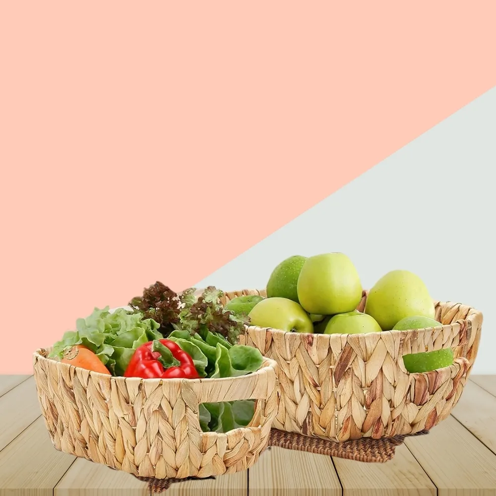 Competitive Price Hand-Woven Water Hyacinth Storage Basket Stylish Design with Durable Steel Frame 2-Pack for Any Room 6