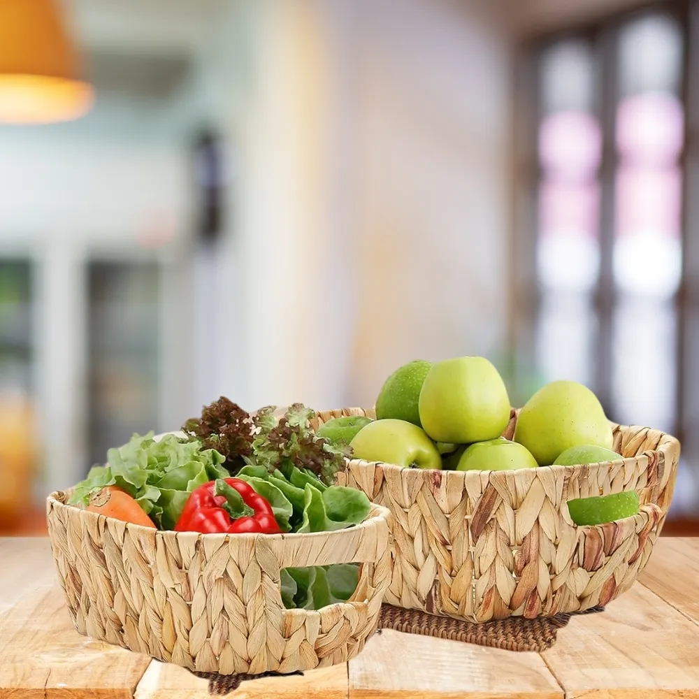 Competitive Price Hand-Woven Water Hyacinth Storage Basket Stylish Design with Durable Steel Frame 2-Pack for Any Room 3