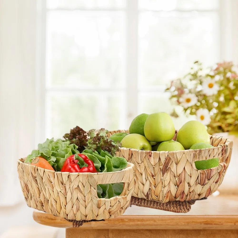 Competitive Price Hand-Woven Water Hyacinth Storage Basket Stylish Design with Durable Steel Frame 2-Pack for Any Room 5