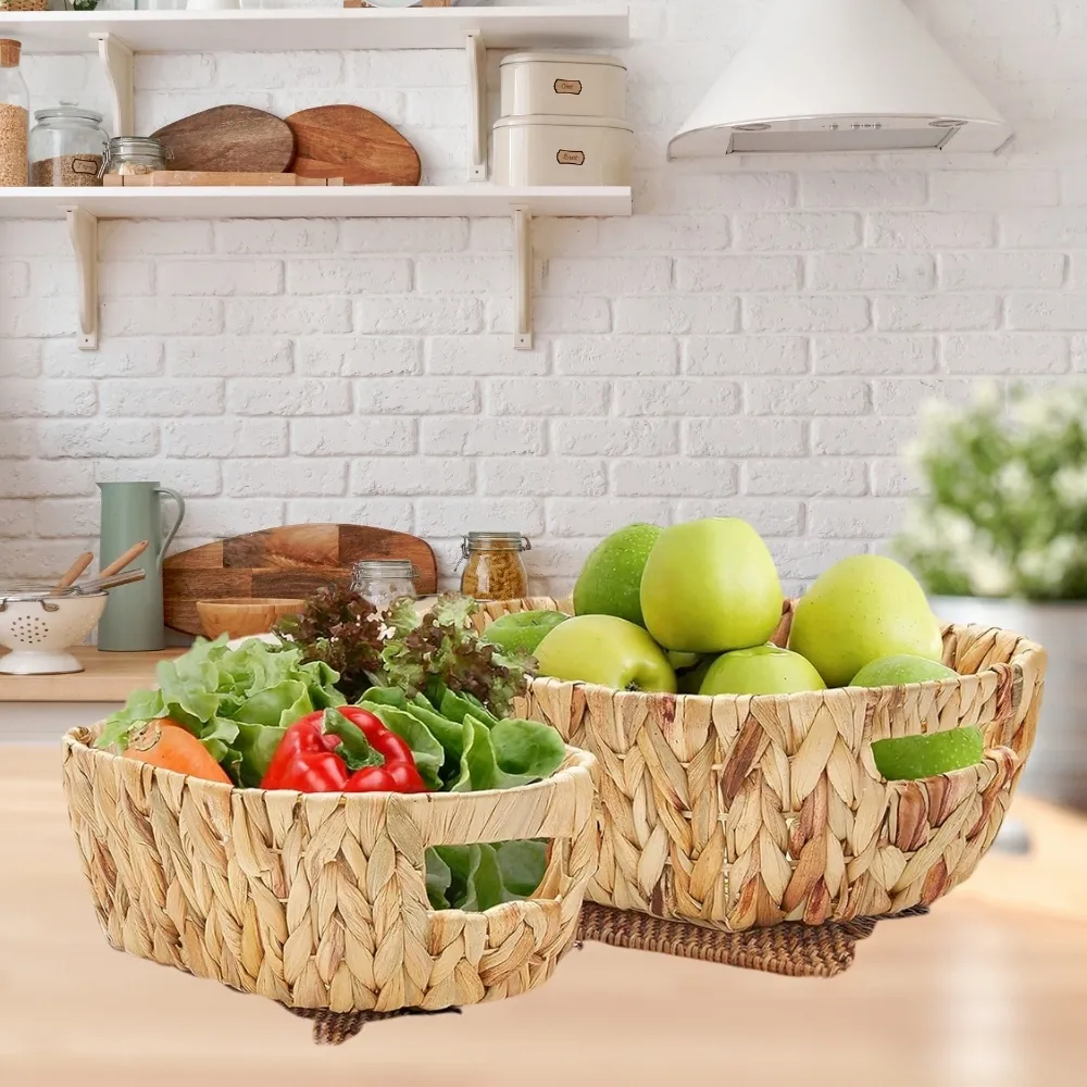 Competitive Price Hand-Woven Water Hyacinth Storage Basket Stylish Design with Durable Steel Frame 2-Pack for Any Room 4