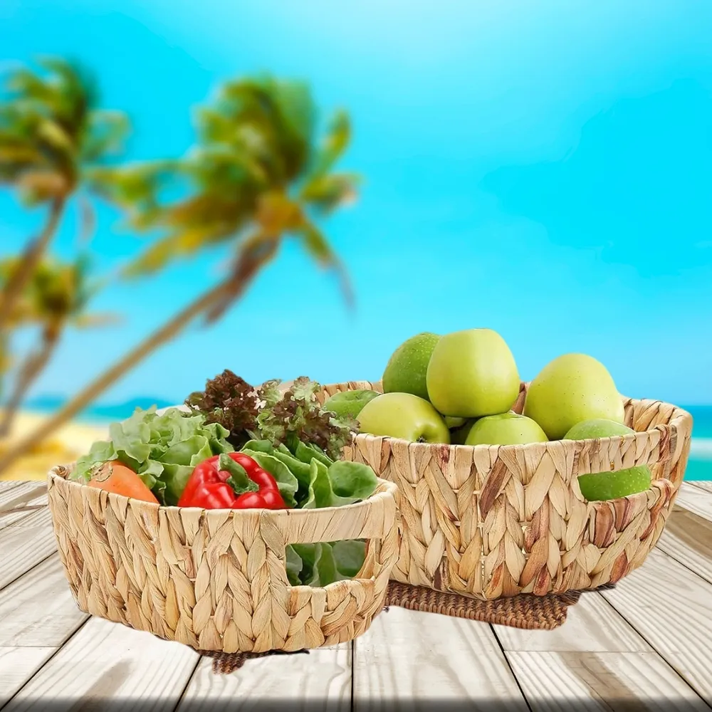Competitive Price Hand-Woven Water Hyacinth Storage Basket Stylish Design with Durable Steel Frame 2-Pack for Any Room 7