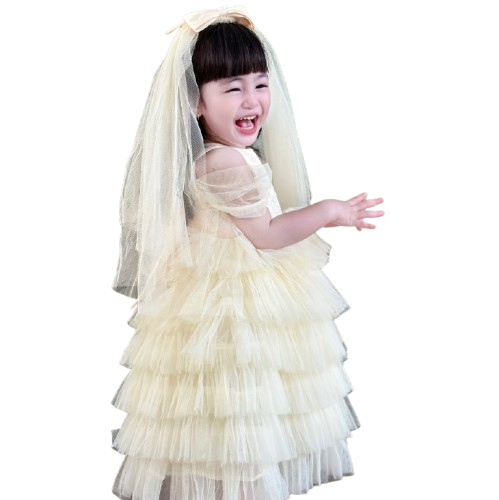 Customizable OEM ODM Girls Dresses by Nhung Nguyen Long Bridesmaid Princess Dress with Veil Made in Vietnam for Baby Children 5