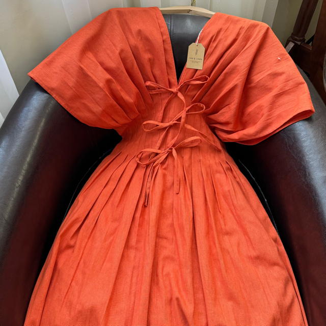 Dress For Women New Styles Good Price 100% Linen Pleated Maxi Linen Dress V-Neck Dress For Ladies From Vietnam Manufacturer 6