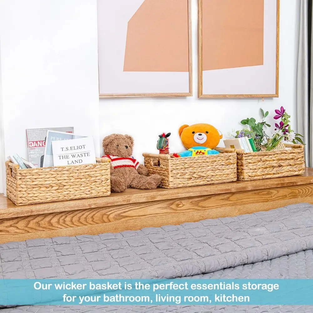 Eco Friendly Set Of 3 Hyacinth Baskets With Wooden Handles Stylish Home Decor for Rustic Homes for Toy Organization From Vietnam 5