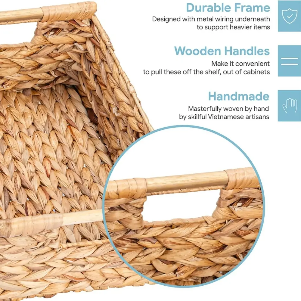 Eco Friendly Set Of 3 Hyacinth Baskets With Wooden Handles Stylish Home Decor for Rustic Homes for Toy Organization From Vietnam 3