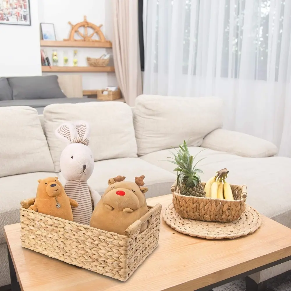 Eco Friendly Set Of 3 Hyacinth Baskets With Wooden Handles Stylish Home Decor for Rustic Homes for Toy Organization From Vietnam 4