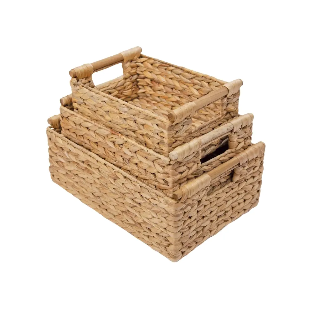 Eco Friendly Set Of 3 Hyacinth Baskets With Wooden Handles Stylish Home Decor for Rustic Homes for Toy Organization From Vietnam 2
