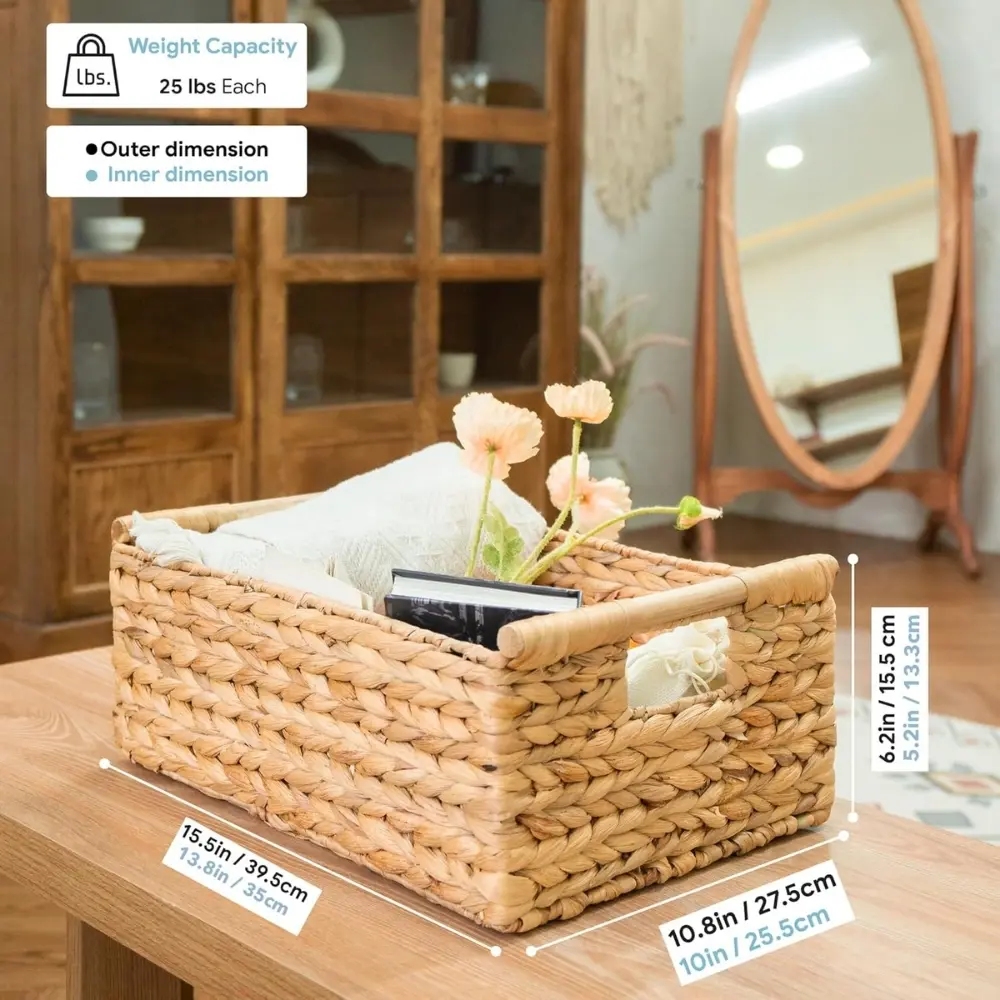Eco Friendly Set Of 3 Hyacinth Baskets With Wooden Handles Stylish Home Decor for Rustic Homes for Toy Organization From Vietnam 6