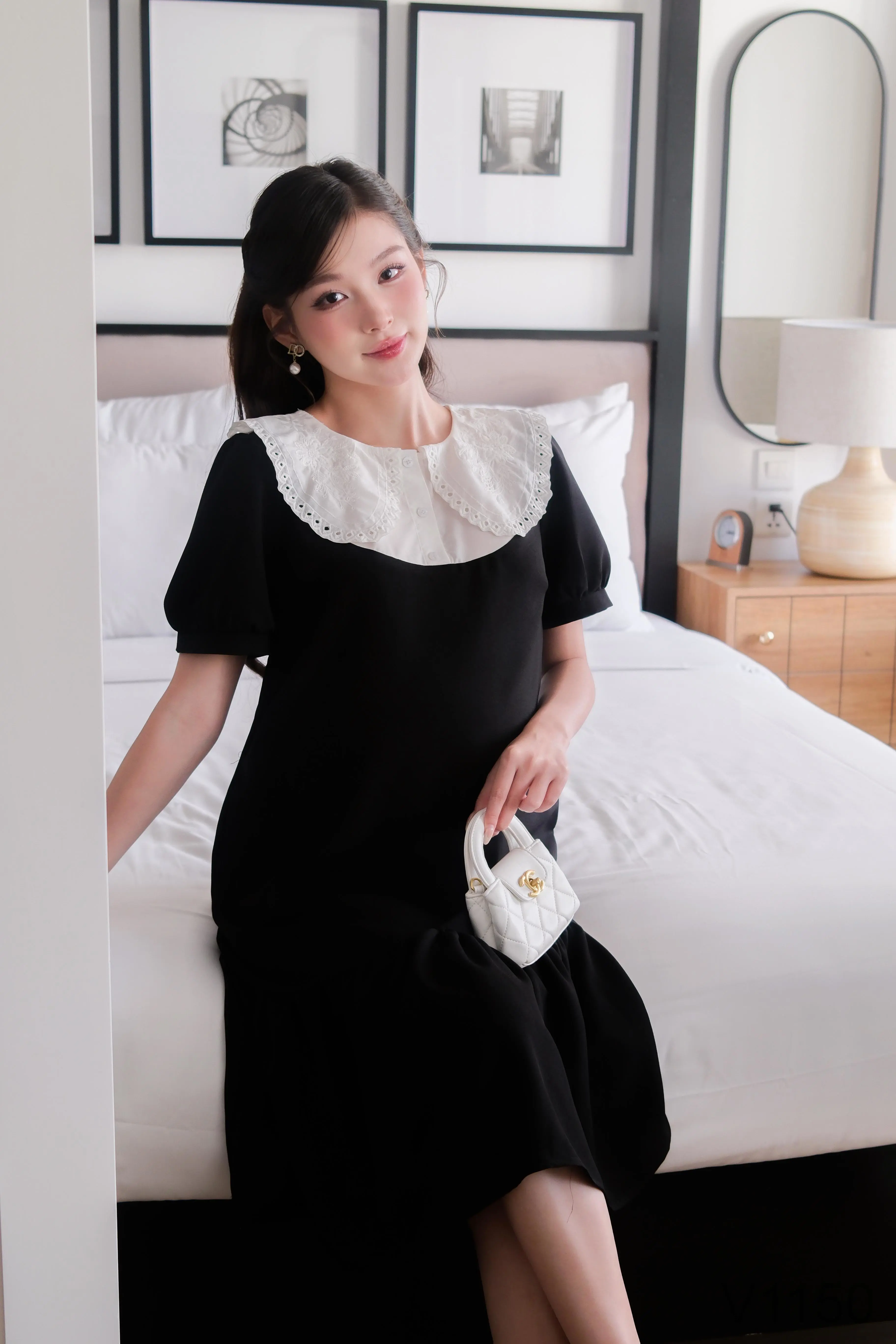 Elegant Office Style Maternity Dress with Ruffled Neck Design V1150 Breathable and Sweat-Absorbent for Summer 6