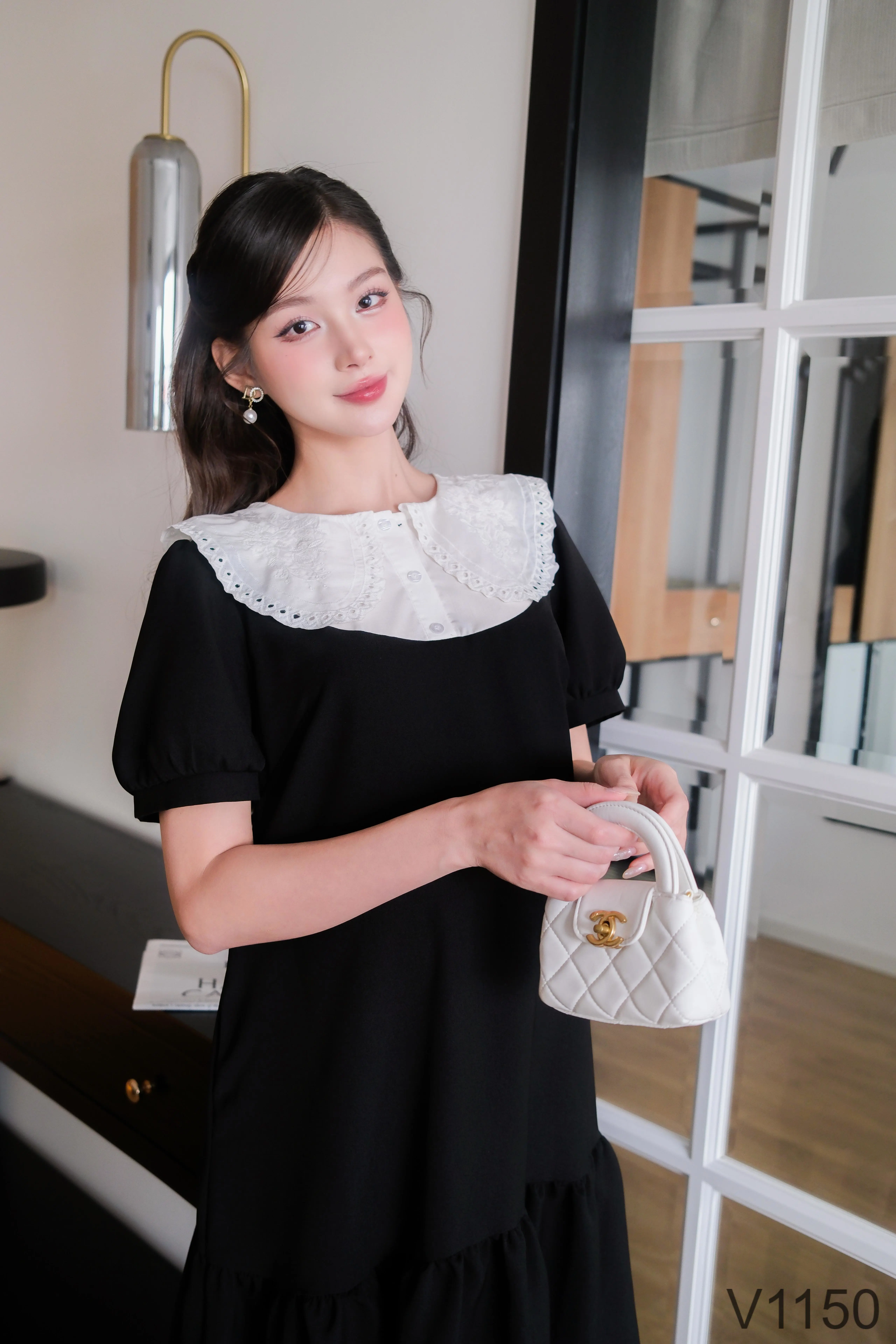 Elegant Office Style Maternity Dress with Ruffled Neck Design V1150 Breathable and Sweat-Absorbent for Summer 5