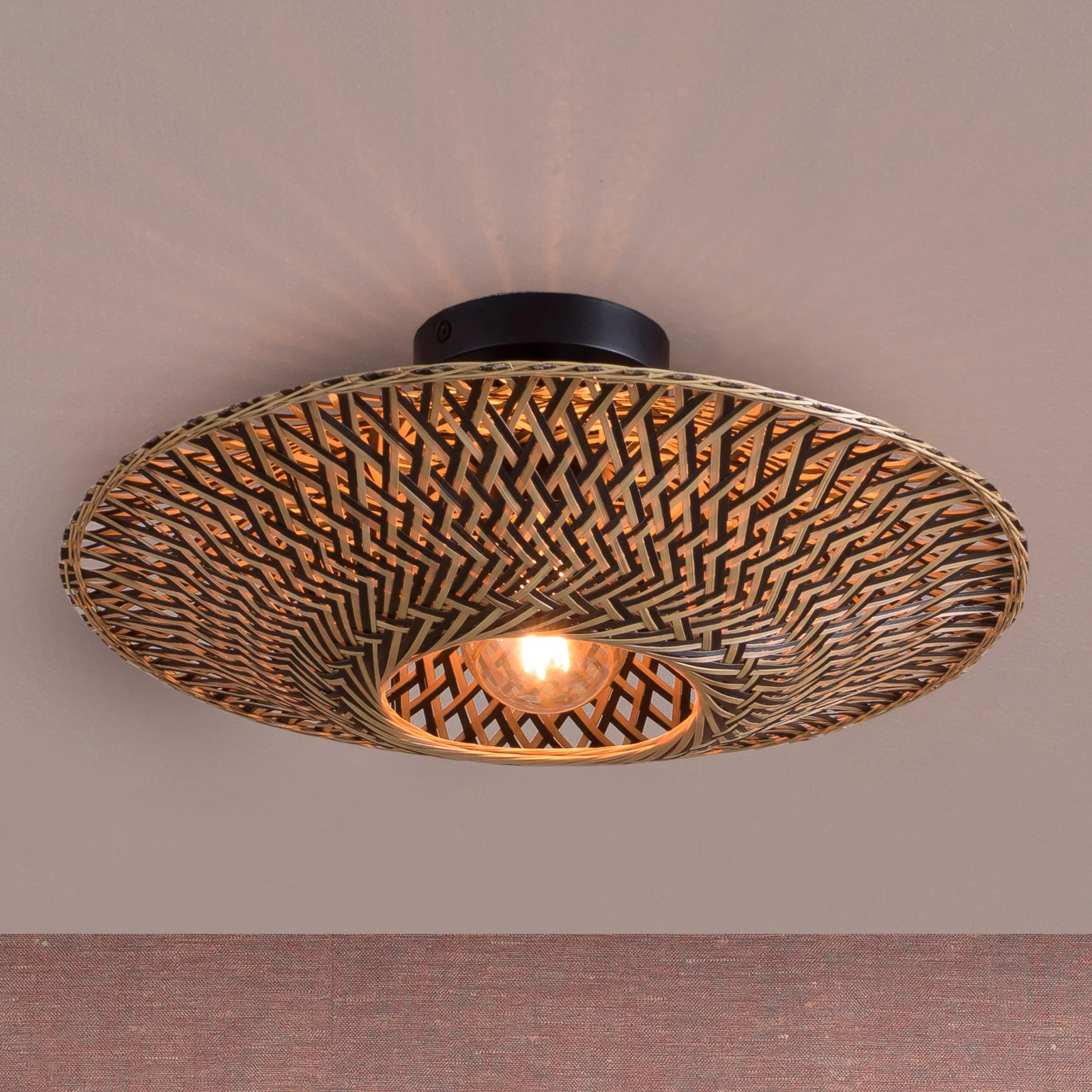Flying saucer shaped bamboo ceiling light, Lamps made from handmade materials, home decoration accessories, wholesale. 5