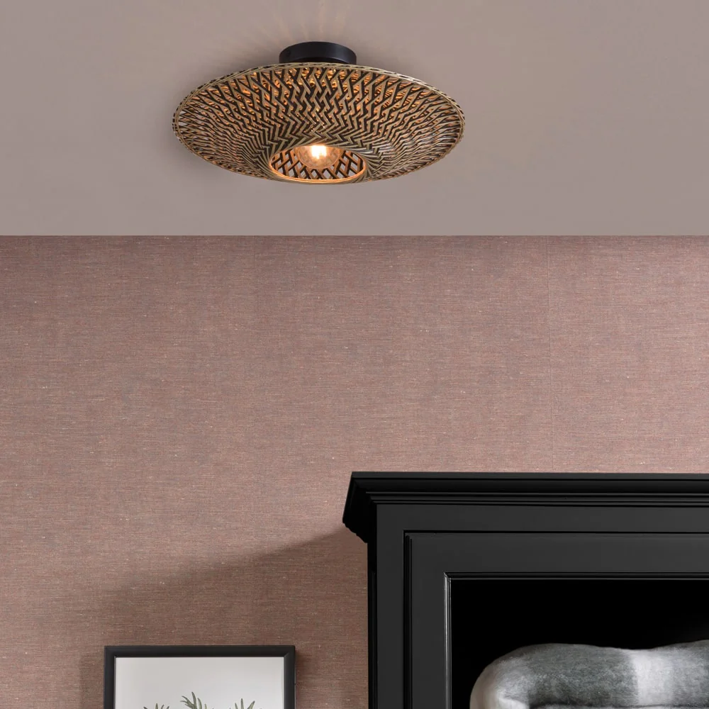 Flying saucer shaped bamboo ceiling light, Lamps made from handmade materials, home decoration accessories, wholesale. 6