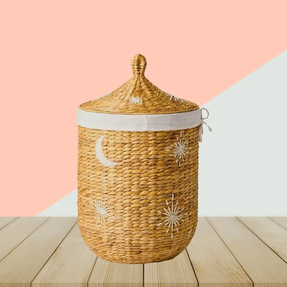 Good Price Wholesale Storage Baskets Handwoven With Lid Laundry Basket From Water Hyacinth Durable Eco-Friendly Sustainable Design  7