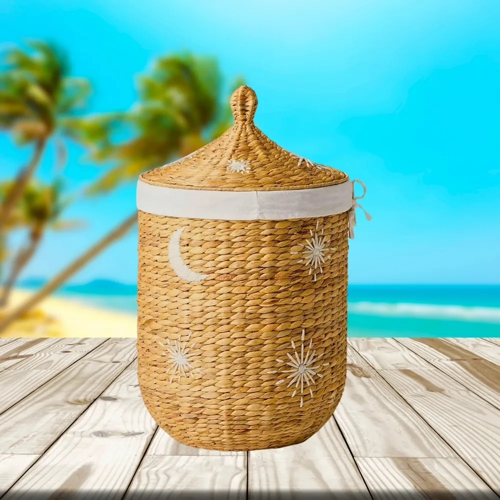 Good Price Wholesale Storage Baskets Handwoven With Lid Laundry Basket From Water Hyacinth Durable Eco-Friendly Sustainable Design  8