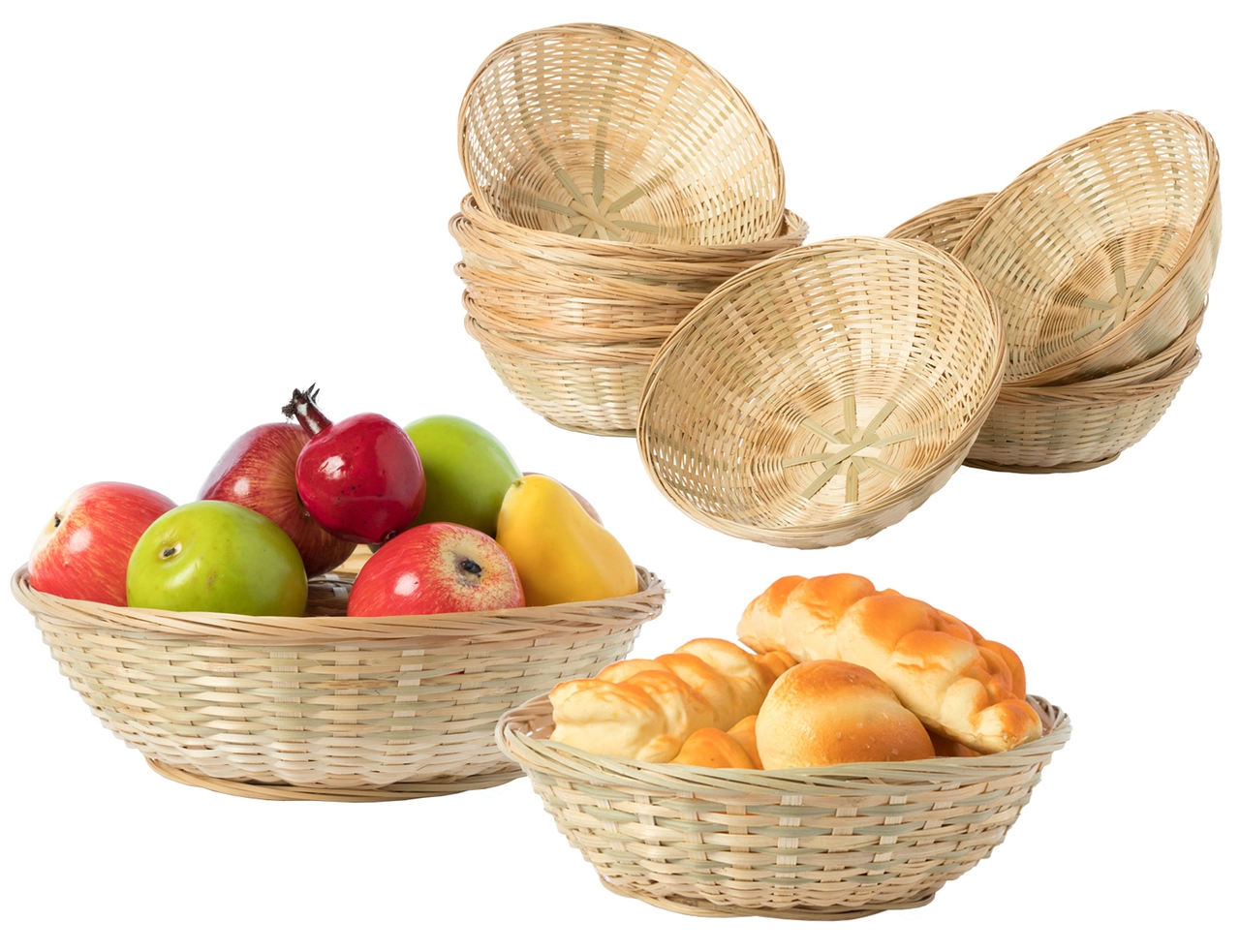 Hand woven bamboo basket for holding bread and fruit, objects. Fashionable design, exquisite and durable trays 4