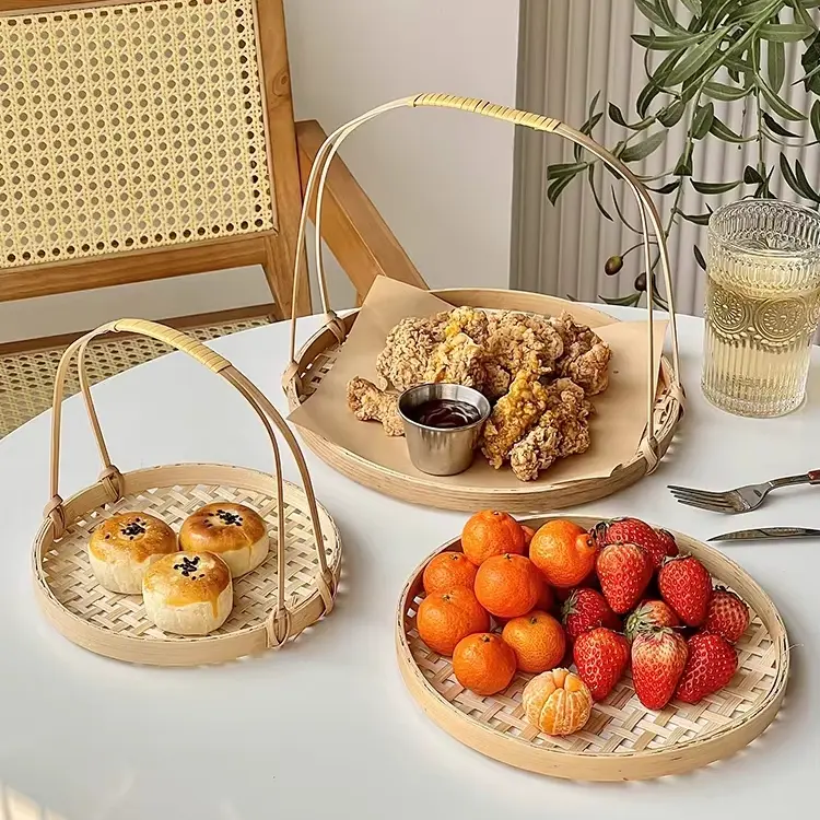 Hand-woven bamboo bread basket, storage basket Fashionable design, simple but sophisticated 3