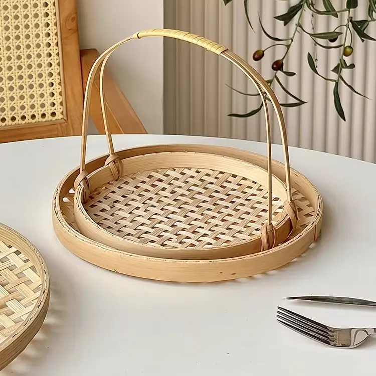 Hand-woven bamboo bread basket, storage basket Fashionable design, simple but sophisticated 4