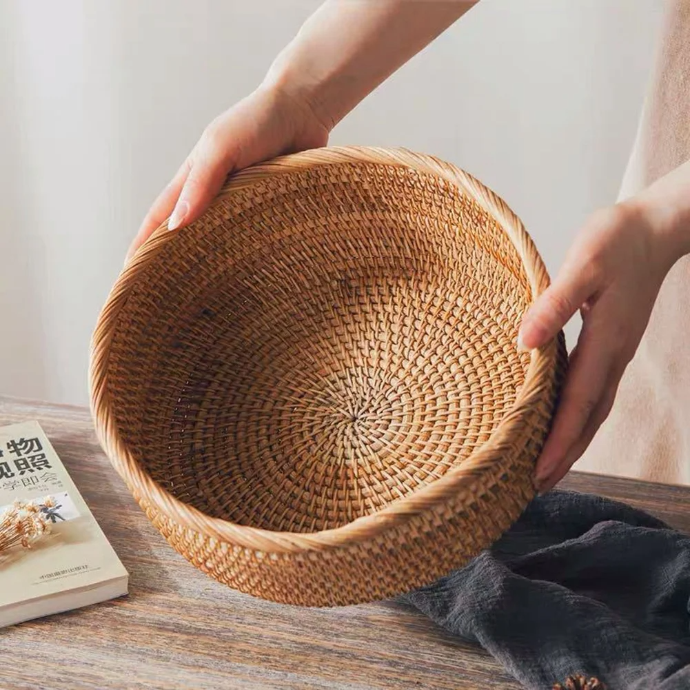 Hand woven basket rattan, bamboo, water hycinth, seagrass basket for holding bread and fruit, objects. Fashionable 3