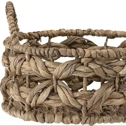 Hand woven basket rattan bamboo water hycinth seagrass basket for holding bread and fruit, objects Fashionable round 2