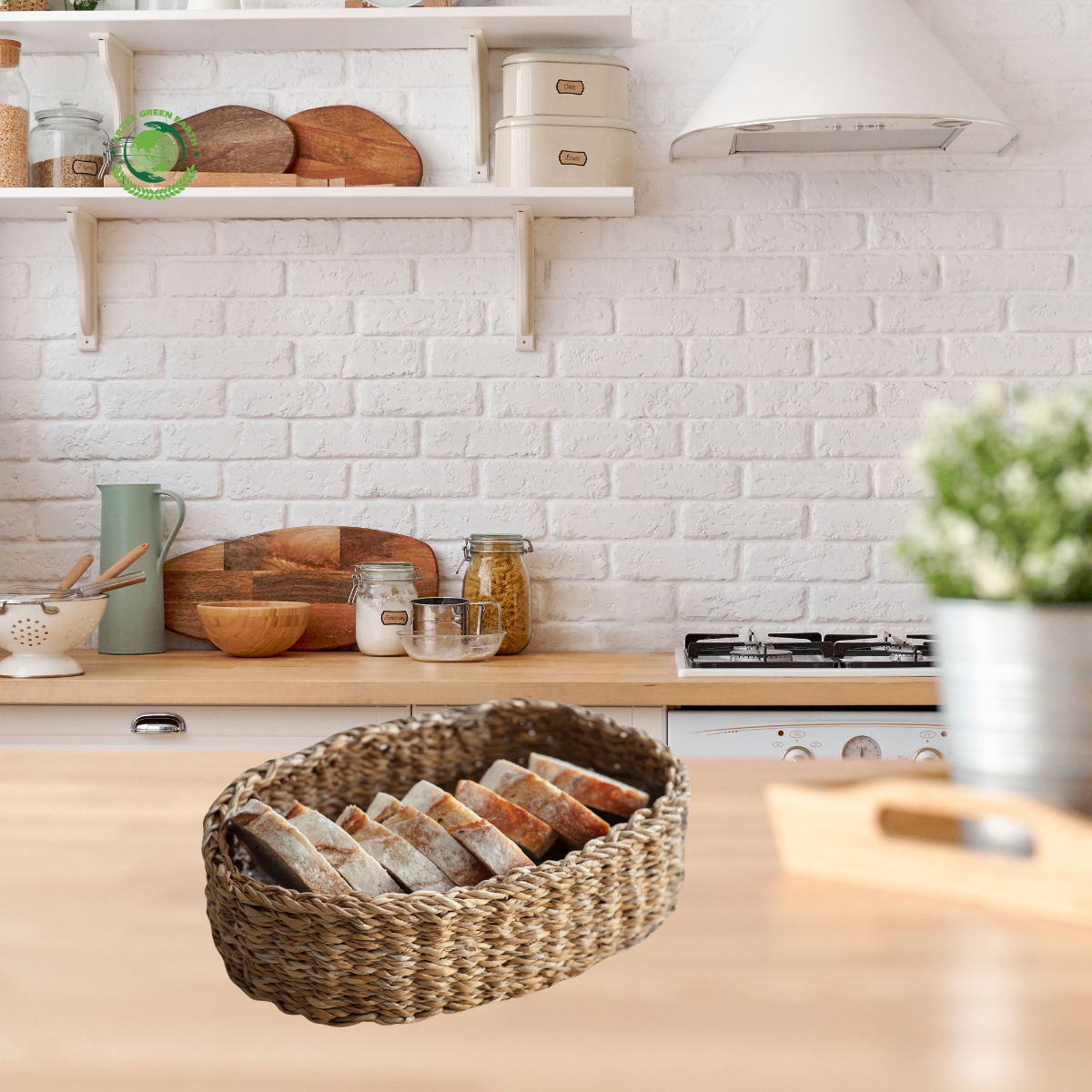 Hand woven basket rattan, bamboo, water hycinth, seagrass oval basket for holding bread and fruit, objects. Fashionable 4