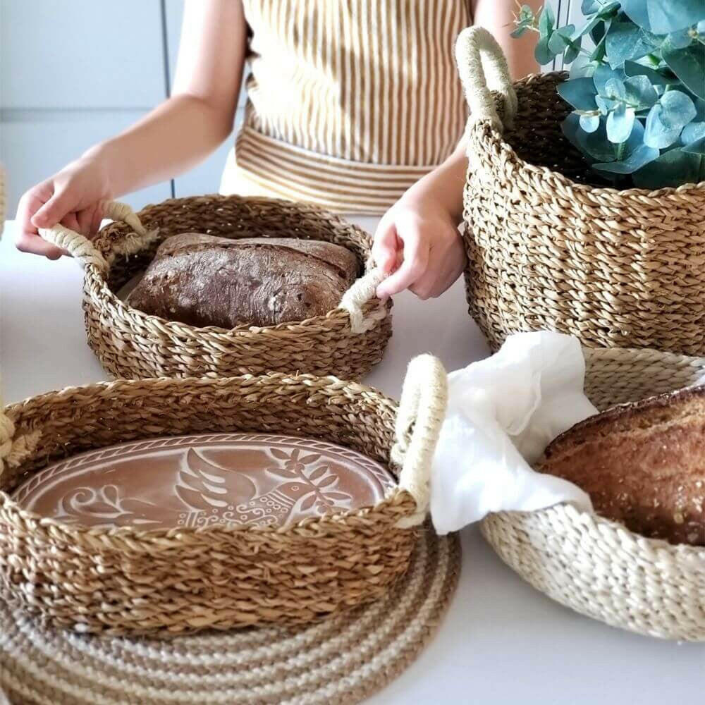 Hand woven basket rattan, bamboo, water hycinth, seagrass oval basket for holding bread and fruit, objects Fashionable 2