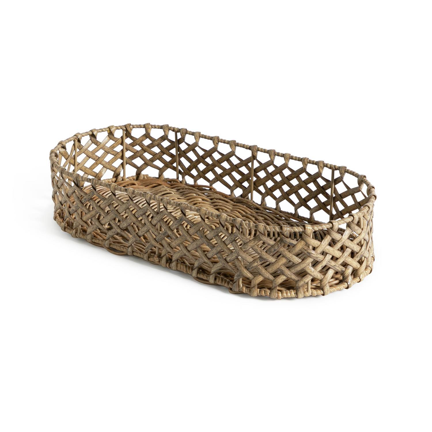 Hand woven basket rattan, bamboo, water hycinth, seagrass oval basket for holding bread and fruit, objects Fashionable. 1