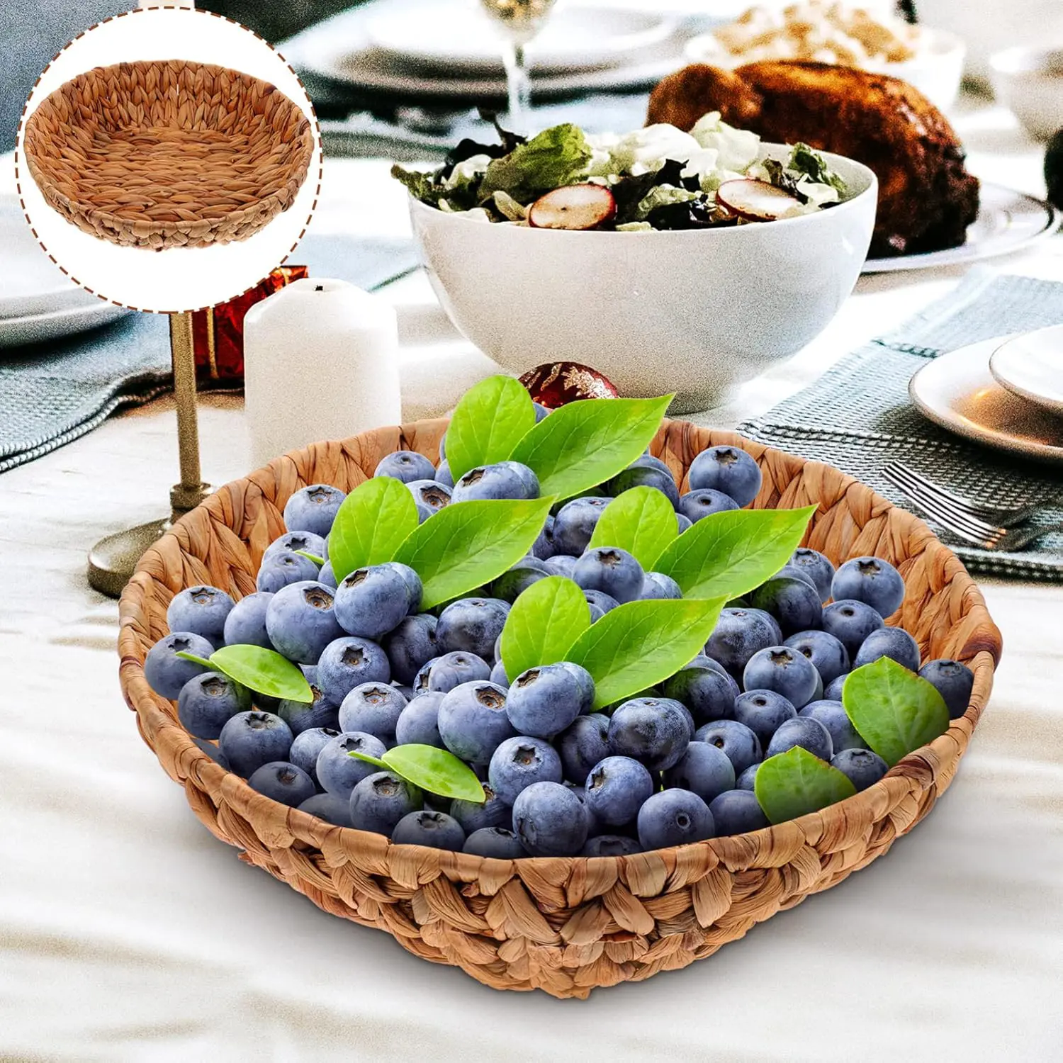 Hand-woven baskets made of rattan, bamboo, water hyacinth, and seagrass for bread, fruit, fashion items, and table decoration 1