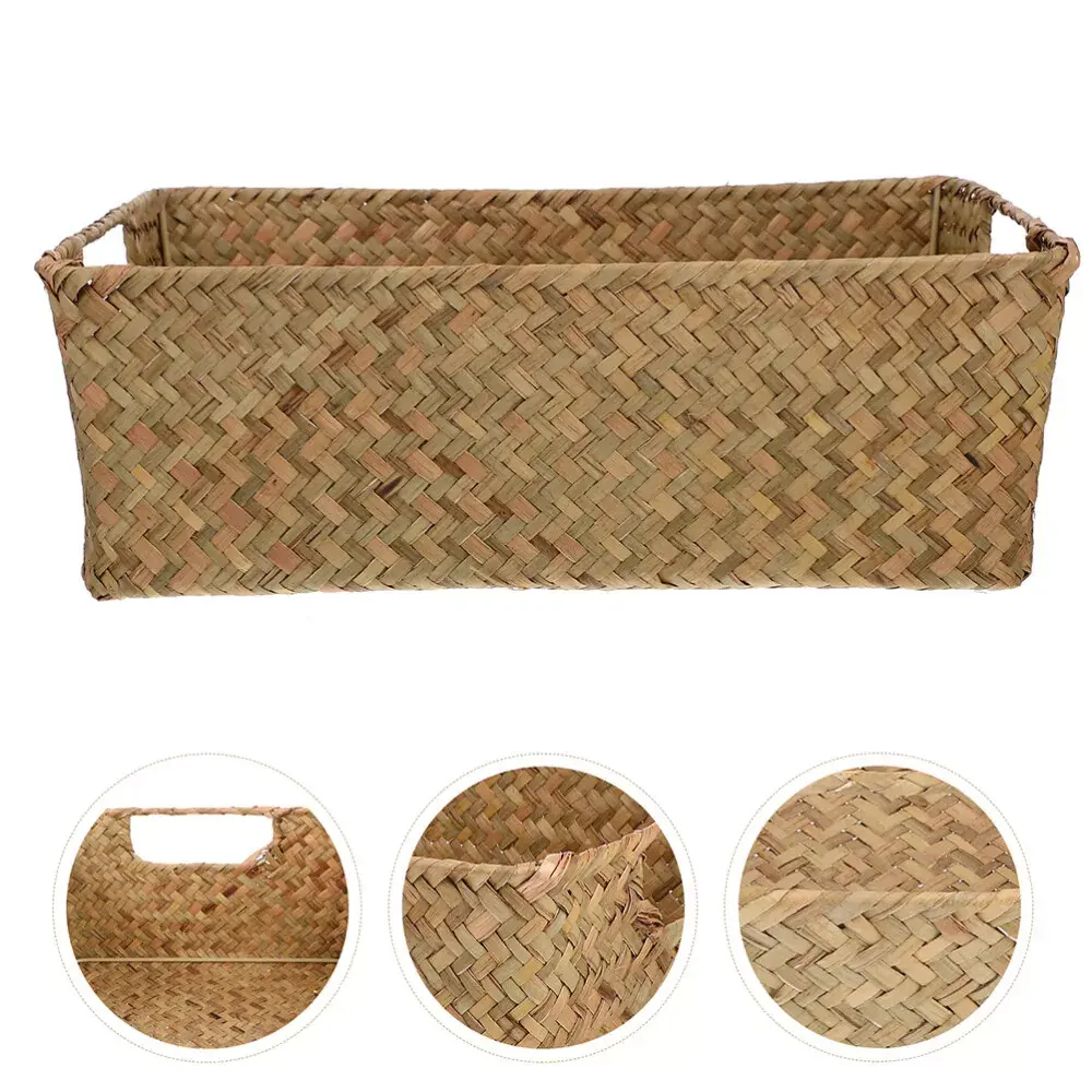 Hand-woven baskets square made of rattan, bamboo, water hyacinth, seagrass for bread, fruit, fashion items, table decoration 2
