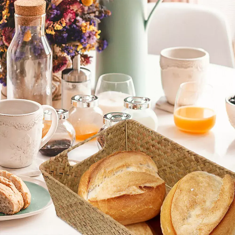 Hand-woven baskets square made of rattan, bamboo, water hyacinth, seagrass for bread, fruit, fashion items, table decoration 5