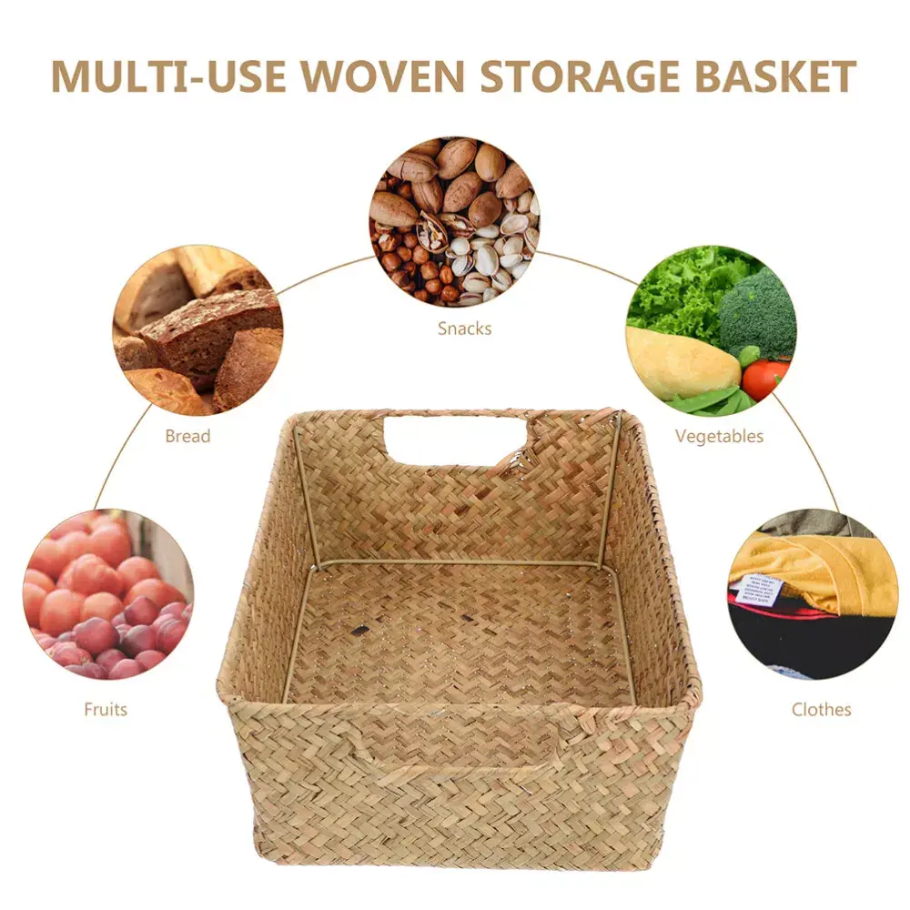 Hand-woven baskets square made of rattan, bamboo, water hyacinth, seagrass for bread, fruit, fashion items, table decoration 6