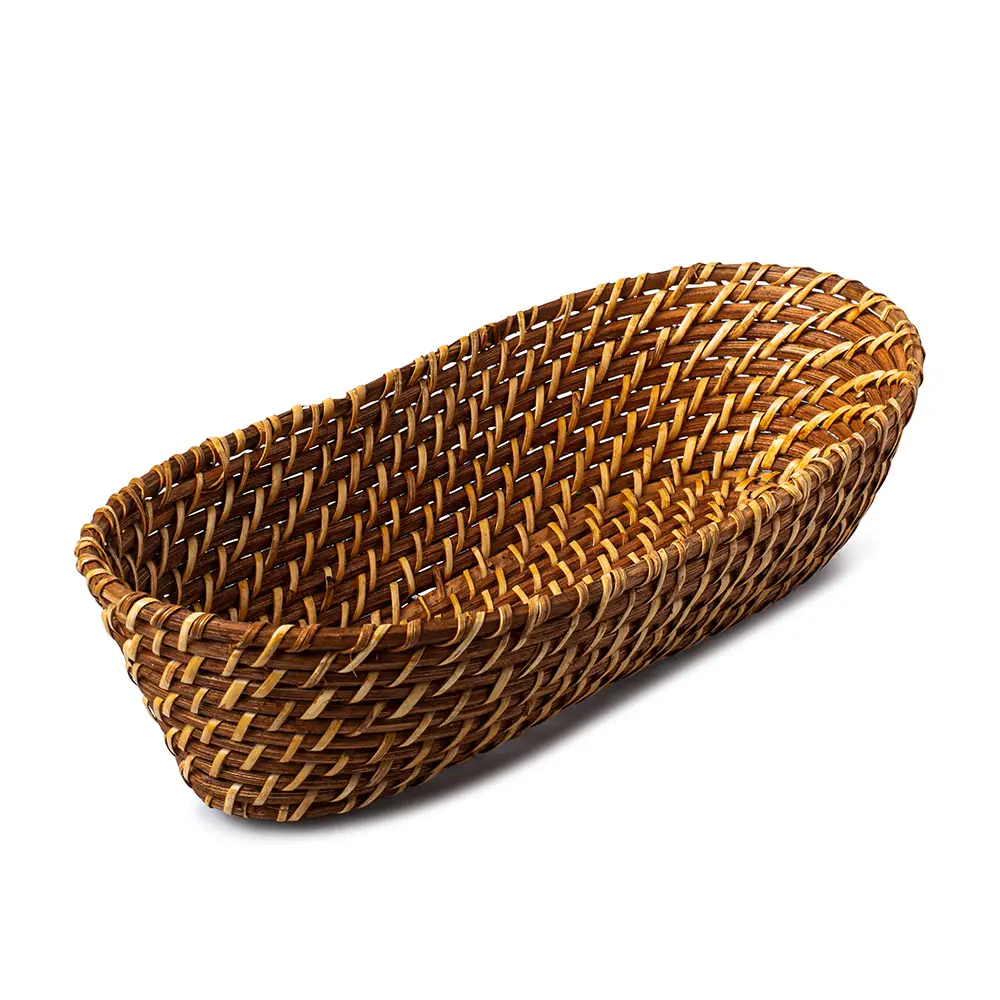 Hand woven oval rattan, bamboo, water hycinth, seagrass basket for holding bread and fruit, objects. Fashionable design 3