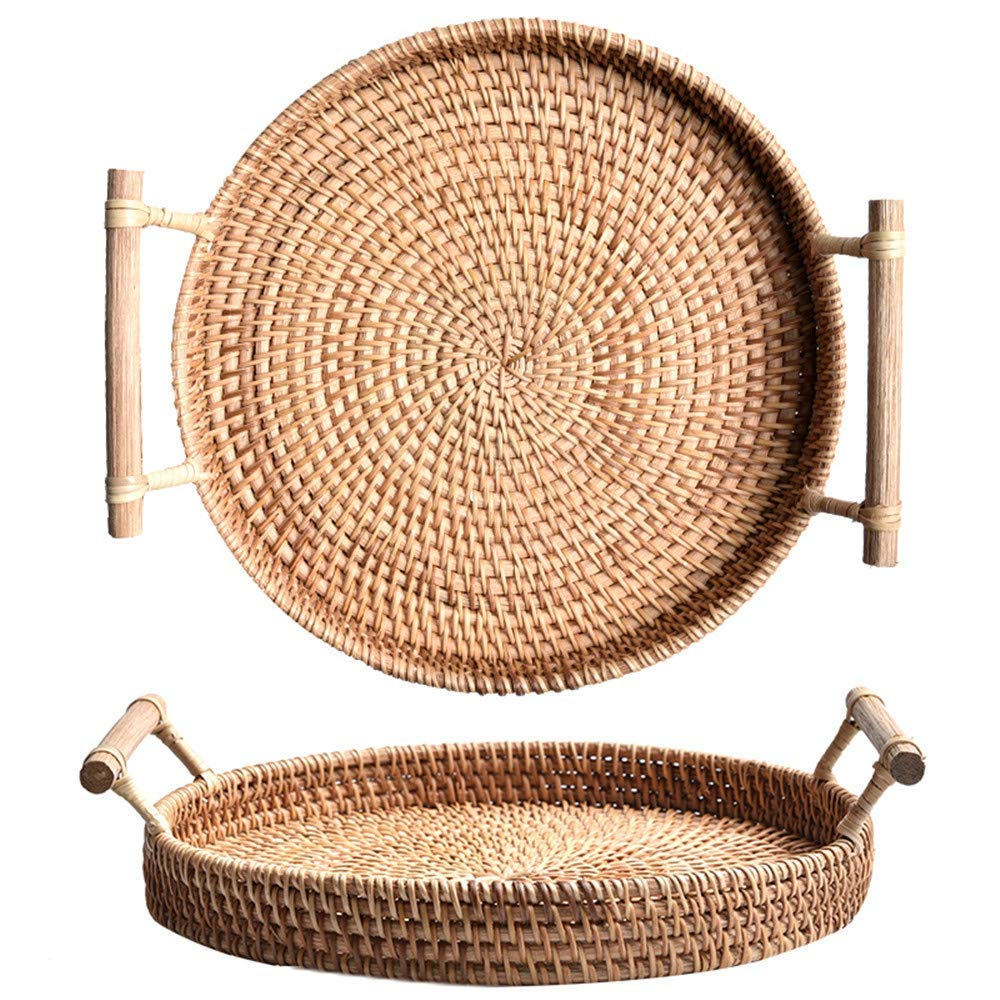 Hand woven round basket tray rattan, bamboo, water hycinth, seagrass basket for holding bread and fruit, objects. Fashionable 6