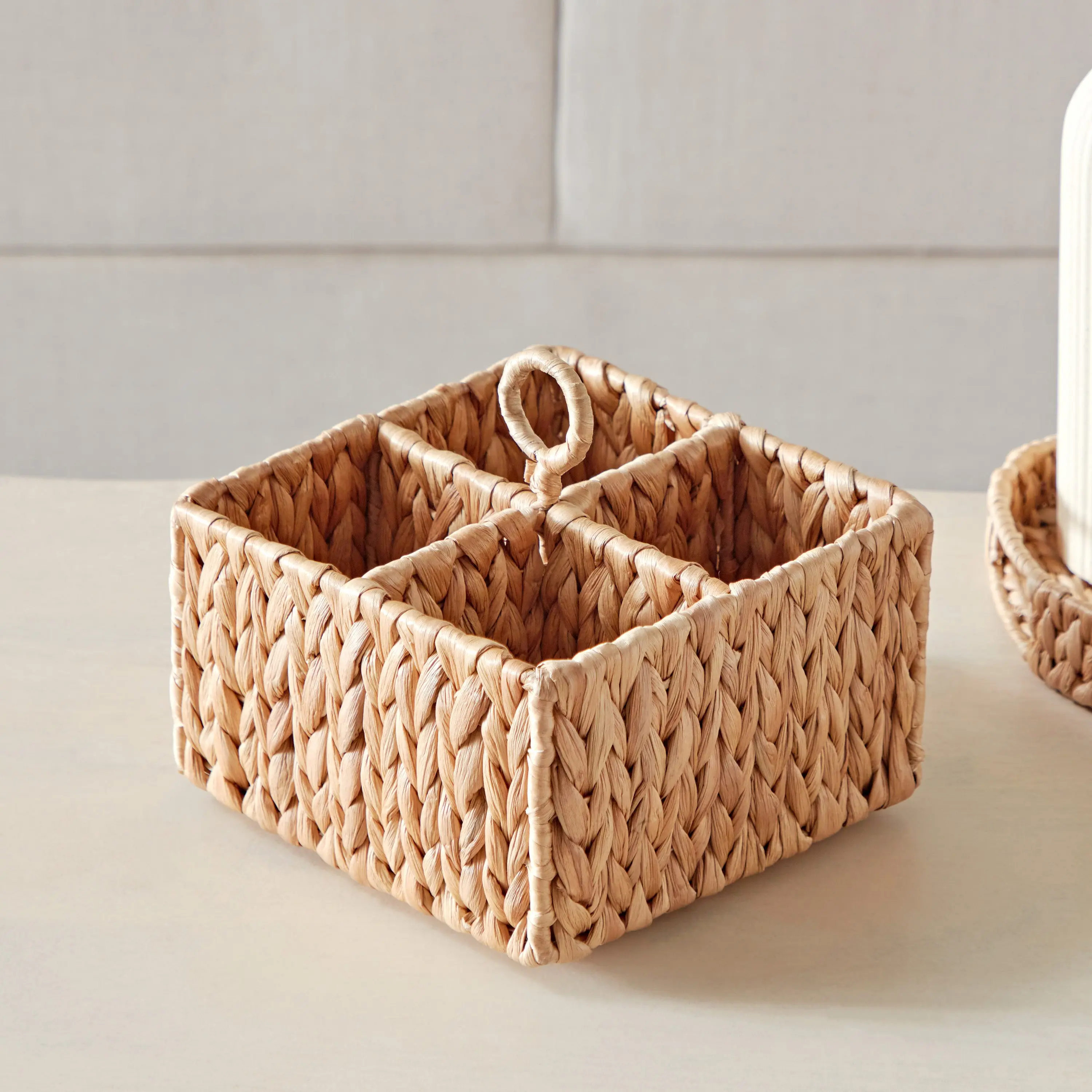 Hand woven round rattan, bamboo, seagrass water hycinth, seagrass basket trinket Box,  spoon box 1
