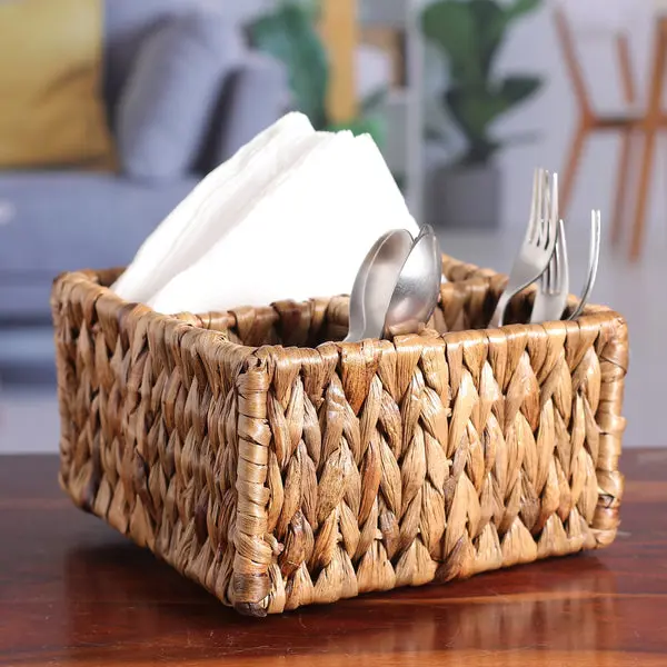 Hand woven round rattan, bamboo, seagrass water hycinth, seagrass basket trinket Box,  spoon box 3 Compartments 1
