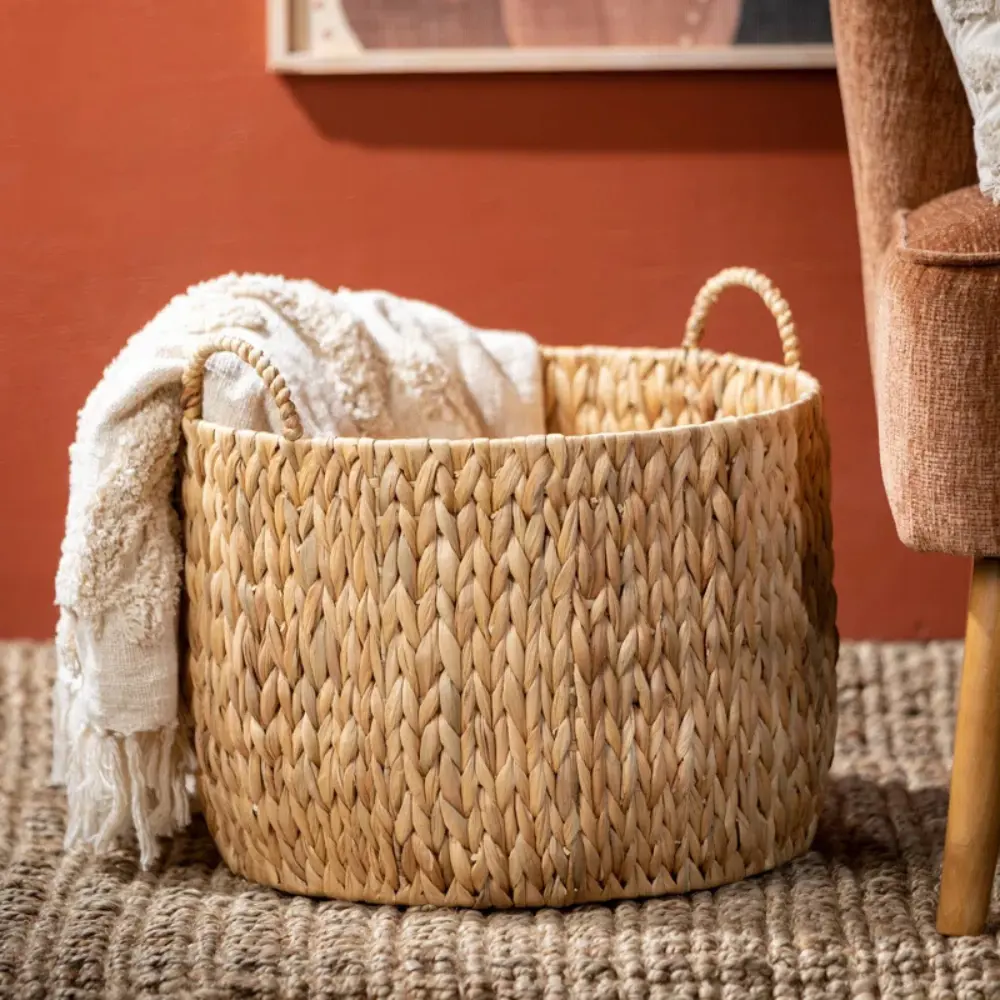 Handcrafted Fiber Baskets Set of 2 Natural High Quality Large Water Hyacinth Wicker Hand-Woven with Handles +84 976 578 835 4