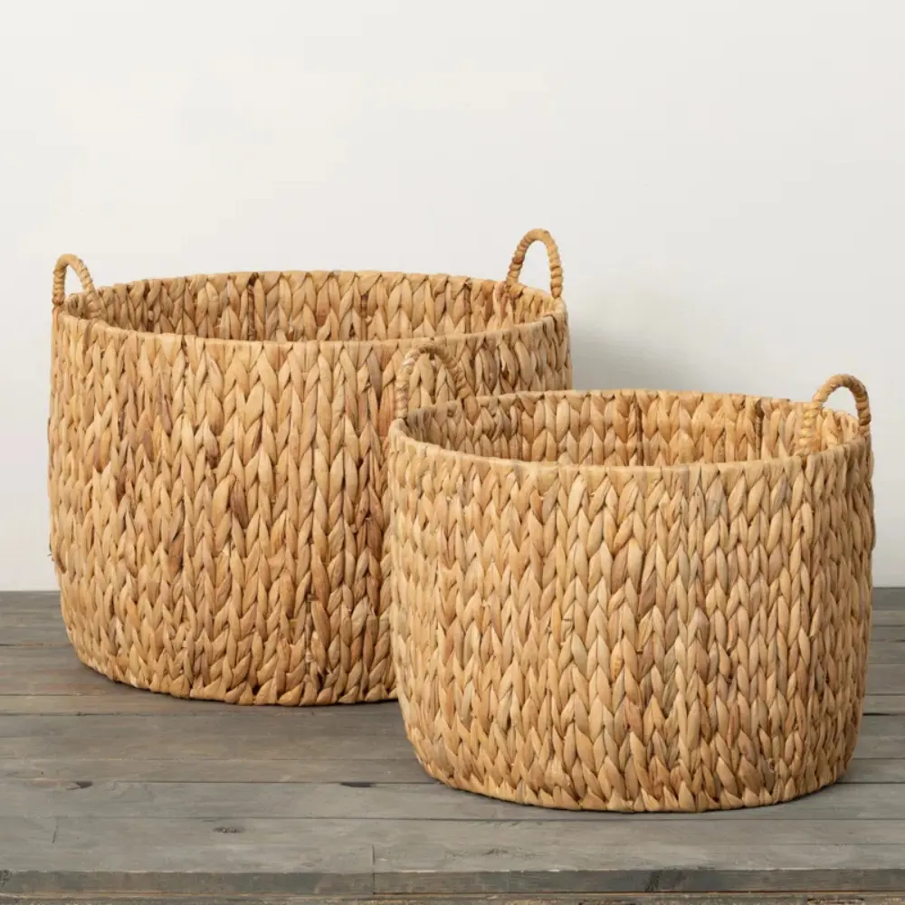 Handcrafted Fiber Baskets Set of 2 Natural High Quality Large Water Hyacinth Wicker Hand-Woven with Handles +84 976 578 835 2