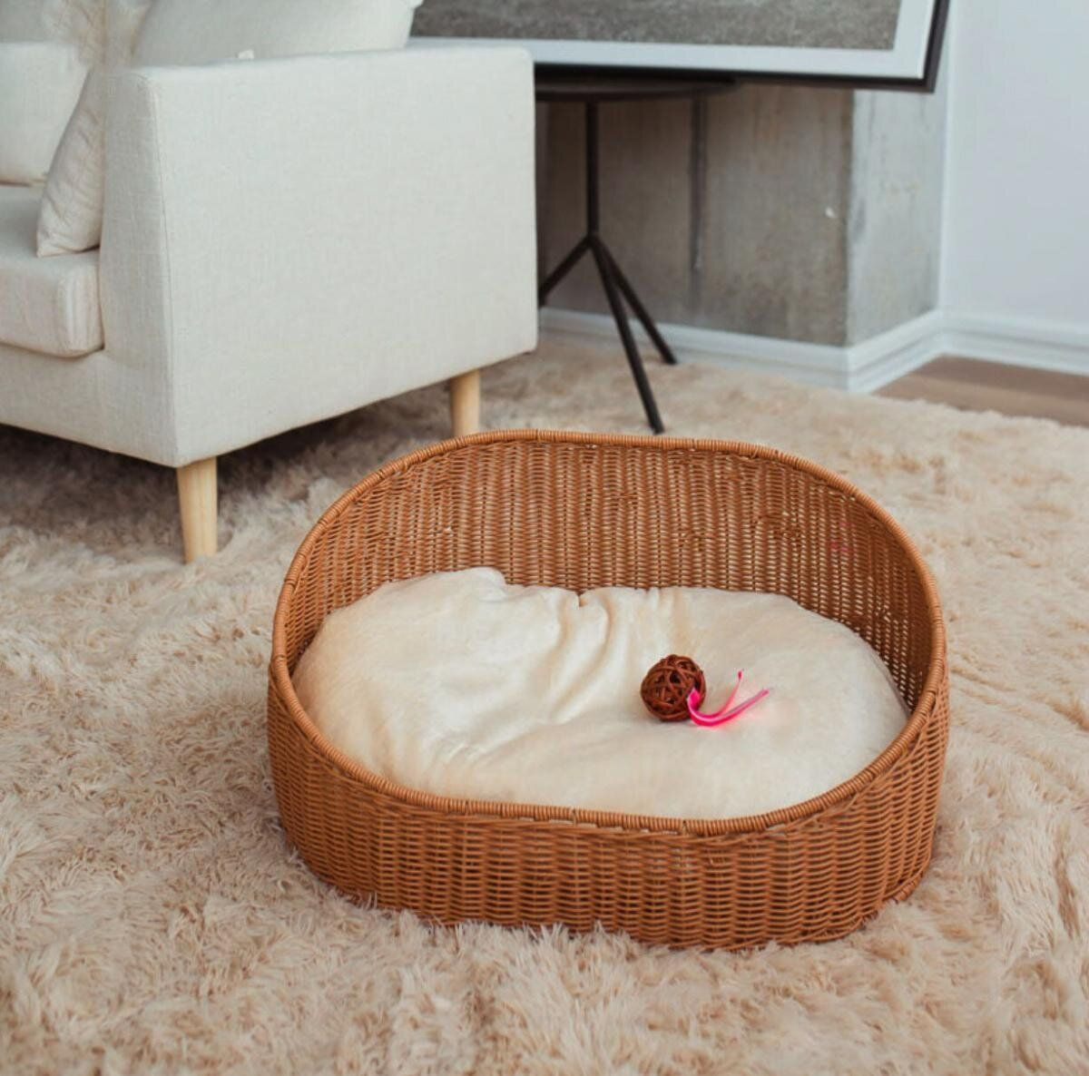 Handmade Natural Rattan Round Pet House, Pet accessories made from natural materials and stylish home decoration, Wholesale. 3